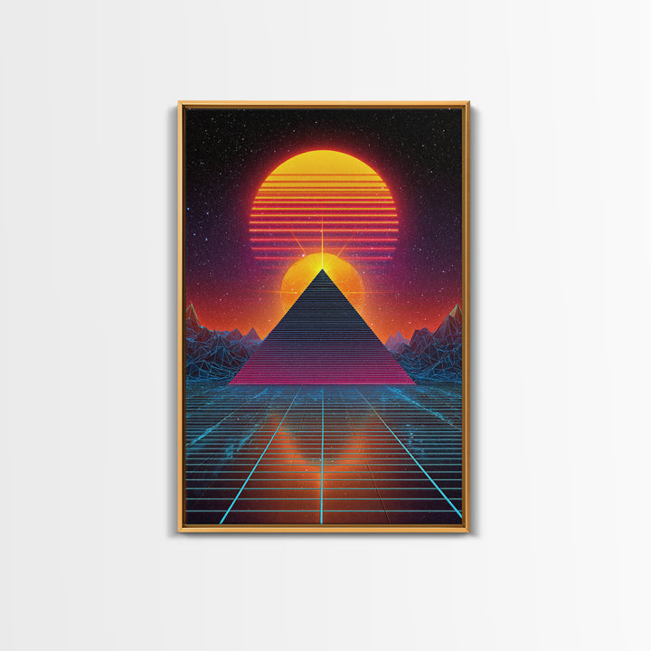Futuristic Digital Pyramid And Sunset Landscape Sci-Fi Art Print Canvas For Unique Wall Art And Home Decor