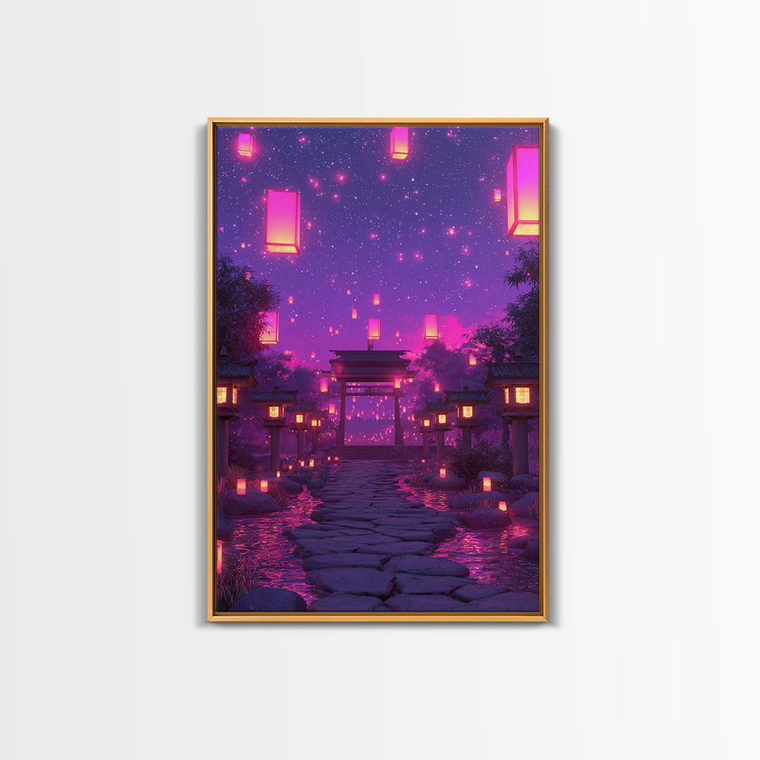 Enchanting Lantern Festival Pink And Purple Glow Night Landscape Wall Art Framed Canvas Print For Home And Office