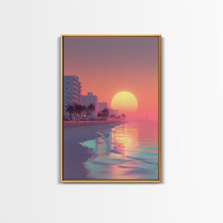 Peaceful Urban Beach Boardwalk Sunset Vibrant Wall Art Canvas Print For Contemporary Living Room Decor Tropical Coastal Vibes