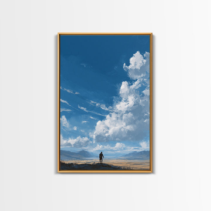 Fantasy Warrior Standing Over Vast Desert Landscape Digital Artwork Modern Wall Art Canvas Print Unique
