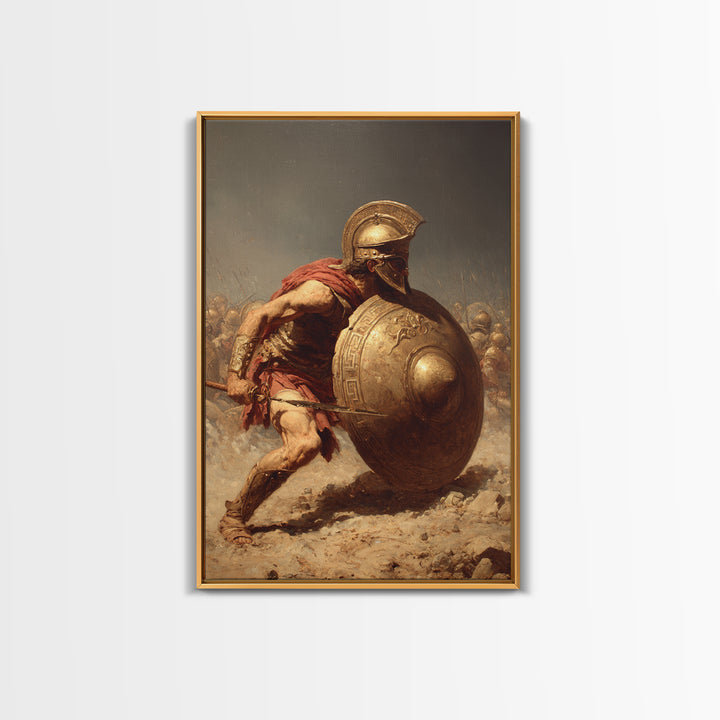 Ancient Greek Hoplite With Bronze Shield Wall Art, Spartan Warrior Canvas Print, Classical History Office Decor, Gift For Him