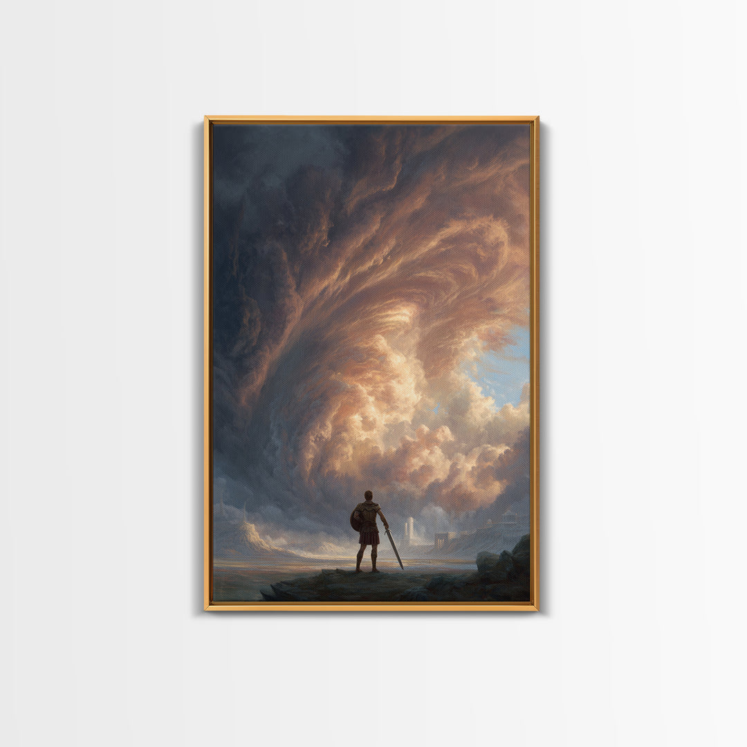 Hero Before Storm Canvas Print, Epic Fantasy Large Wall Art, Moody Seascape Painting, Masculine Office Decor Gift For Him