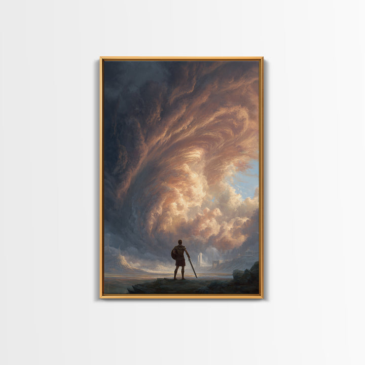 Hero Before Storm Canvas Print, Epic Fantasy Large Wall Art, Moody Seascape Painting, Masculine Office Decor Gift For Him