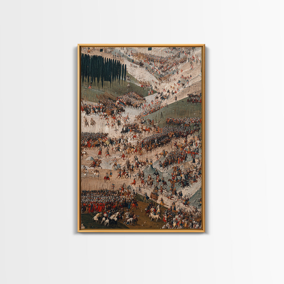 Snowy Battlefield With Cavalry And Infantry Formations, Canvas Print, Historical Wall Art, Military Decor, Large Art Print