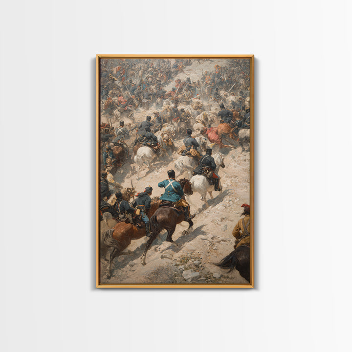 Chaotic Cavalry Battle Scene Wall Art, Historical Canvas Print, War Painting Decor, Equestrian Art, Masculine Office Gift