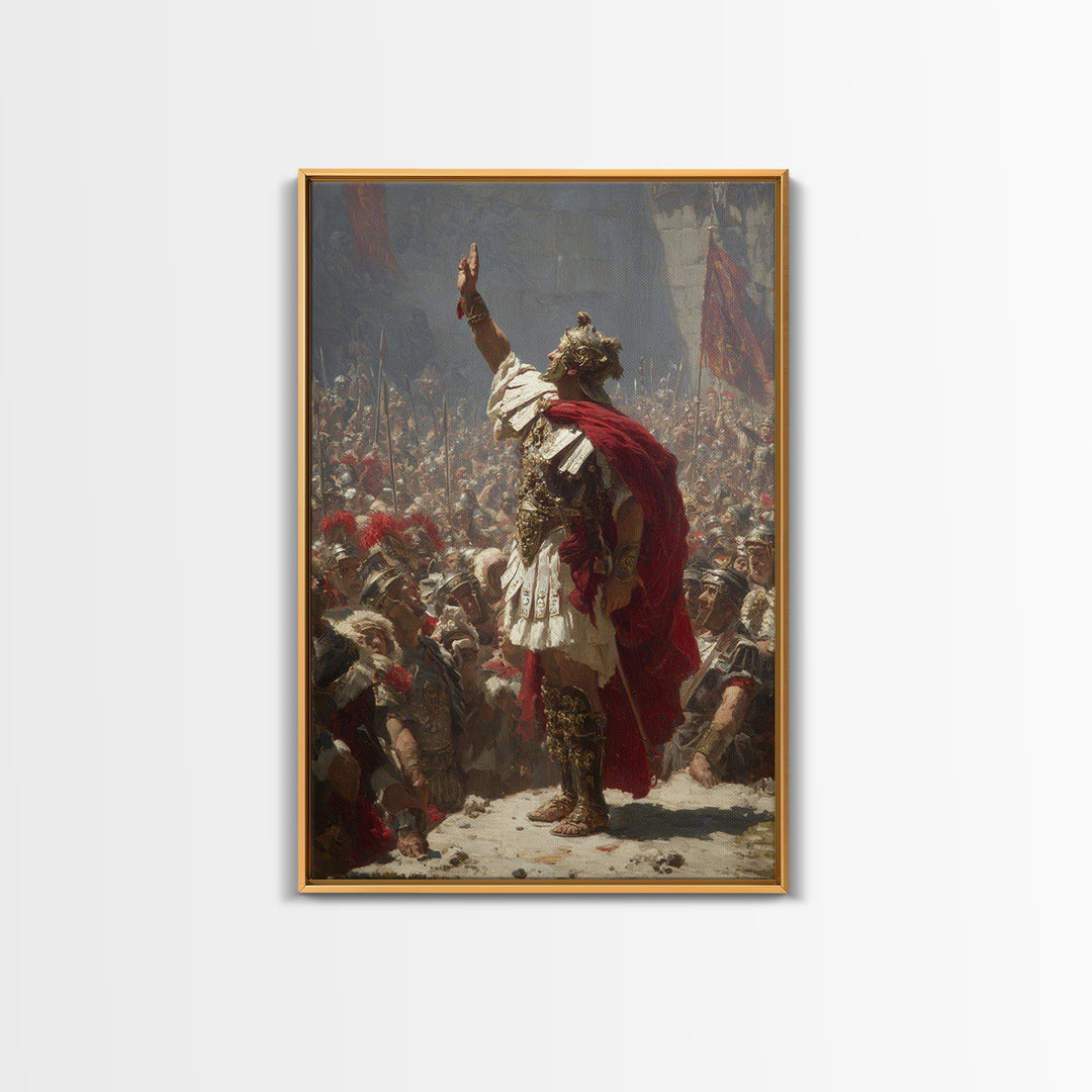 Roman General Raising Hand Before Legion Wall Art, Historical Canvas, Classical Decor, Large Statement Artwork, Fine Art Print