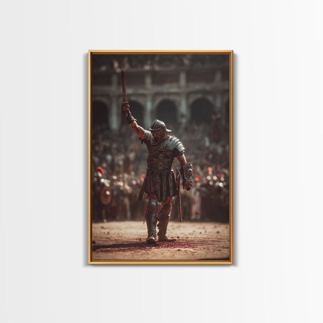 Triumphant Gladiator In Ancient Arena Wall Art, Roman Warrior Canvas Print, Masculine Office Decor, History Lover Gift For Him
