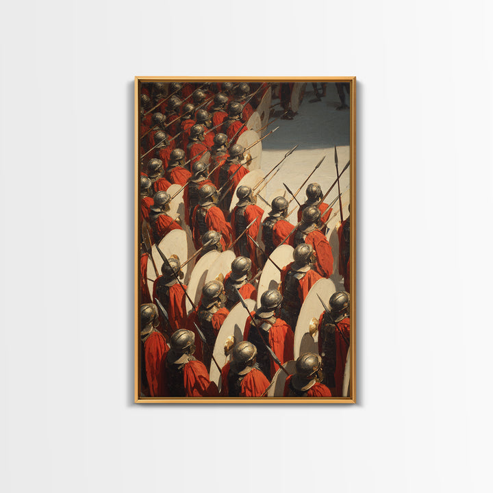 Roman Legion Shield Wall Art, Ancient Battle Canvas Print, Historical Warrior Oil Painting, Masculine Office Decor Gift For Him