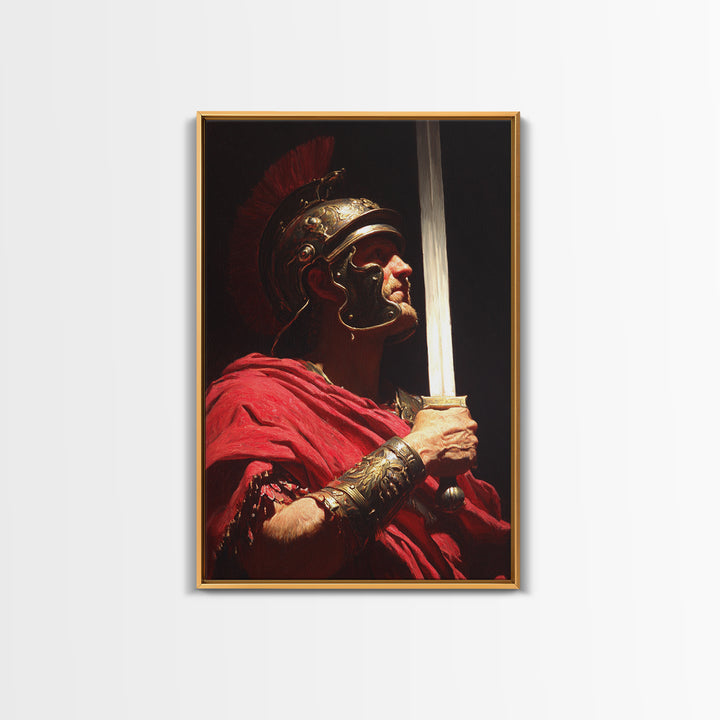Classical Roman Soldier Portrait Oil Painting With Dramatic Lighting Wall Art For Home Decor And Office