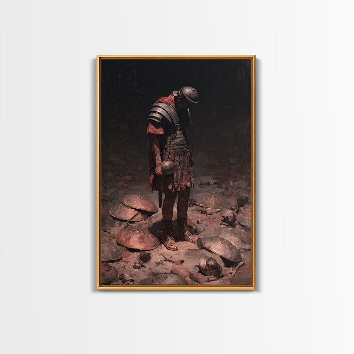 Defeated Roman Gladiator In Dark Arena Canvas Print, Moody Warrior Wall Art, Ancient Battle Decor, Masculine Office Art