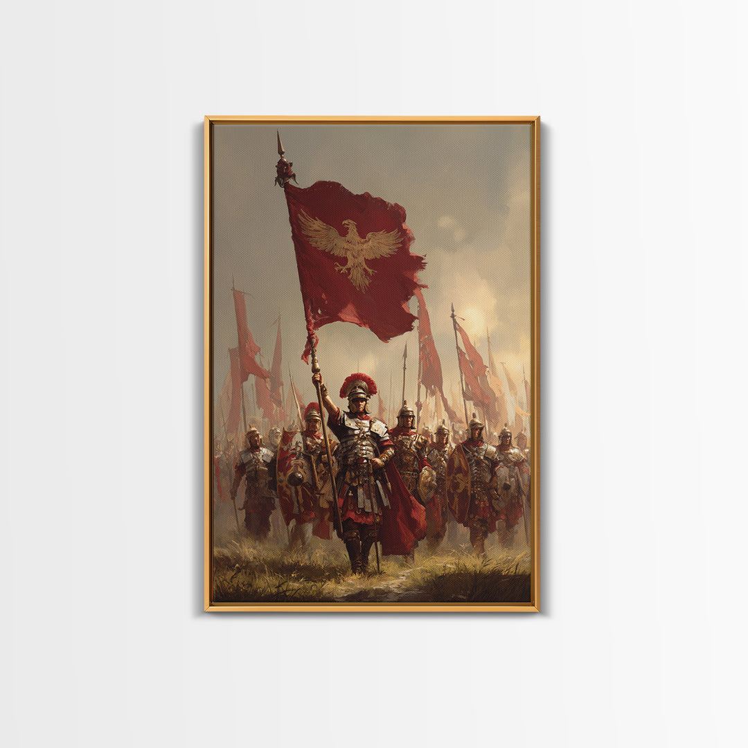 Roman Eagle Standard Bearer Framed Canvas Print, Ancient Legion Wall Art, Historical Battle Decor, Masculine Gift For Him