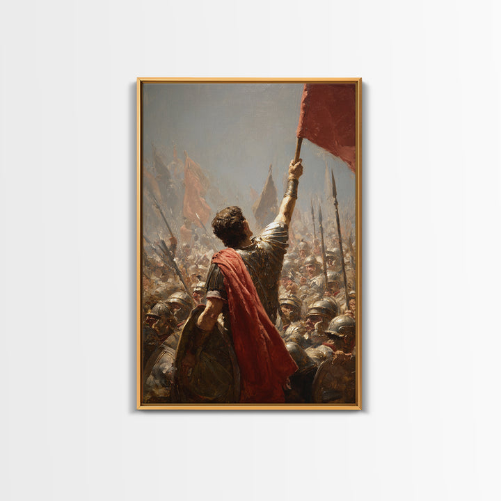 Roman Standard Bearer In Battle Wall Art, Dramatic Warrior Oil Painting, Historical Fine Art Print, Masculine Office Decor
