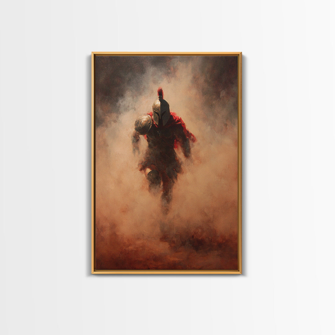 Spartan Warrior Emerging Through Red Smoke, Canvas Print, Dramatic Battle Wall Art, Ancient Greek Decor, Masculine Art, Gift For Him