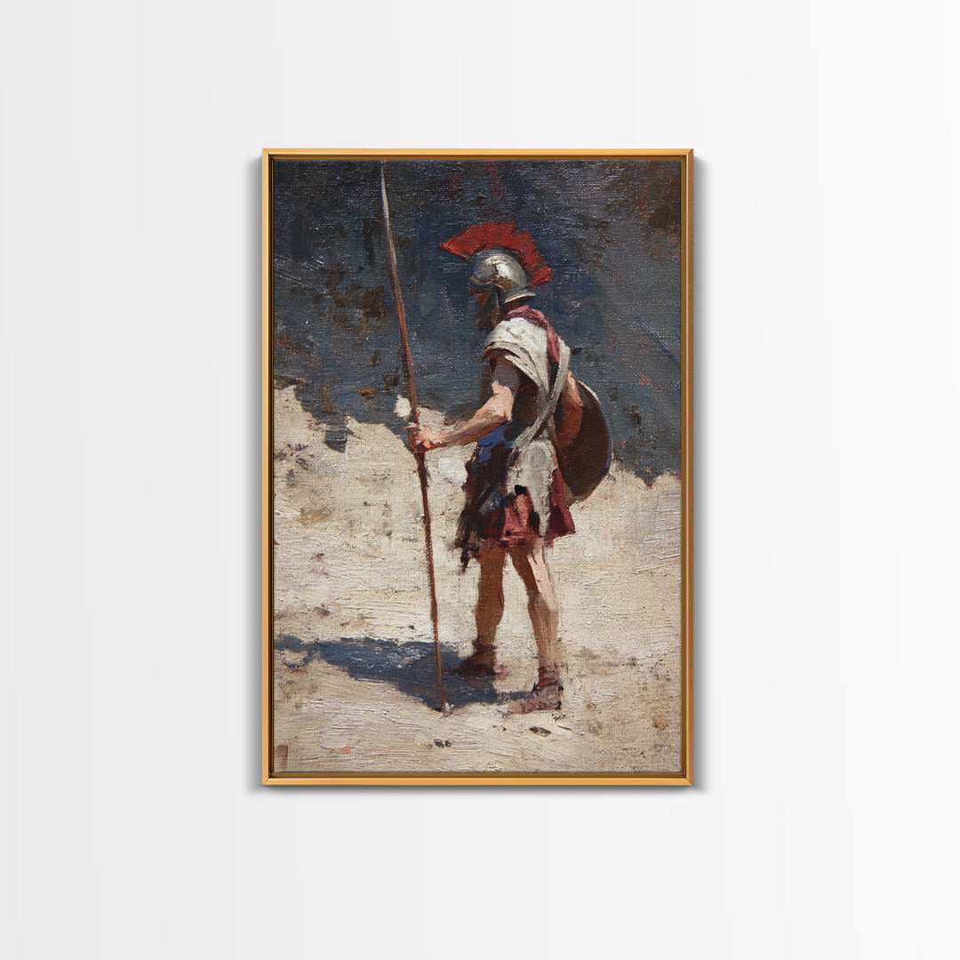 Solitary Roman Guard With Spear Wall Art, Ancient Soldier Canvas Print, Historical Warrior Decor, Masculine Office Art Gift