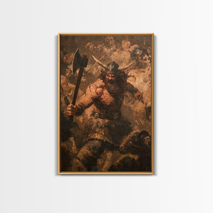 Epic Fierce Viking Berserker With Battle Axe Wall Art, Dark Fantasy Canvas Print, Norse Warrior Man Cave Decor, Gift For Him