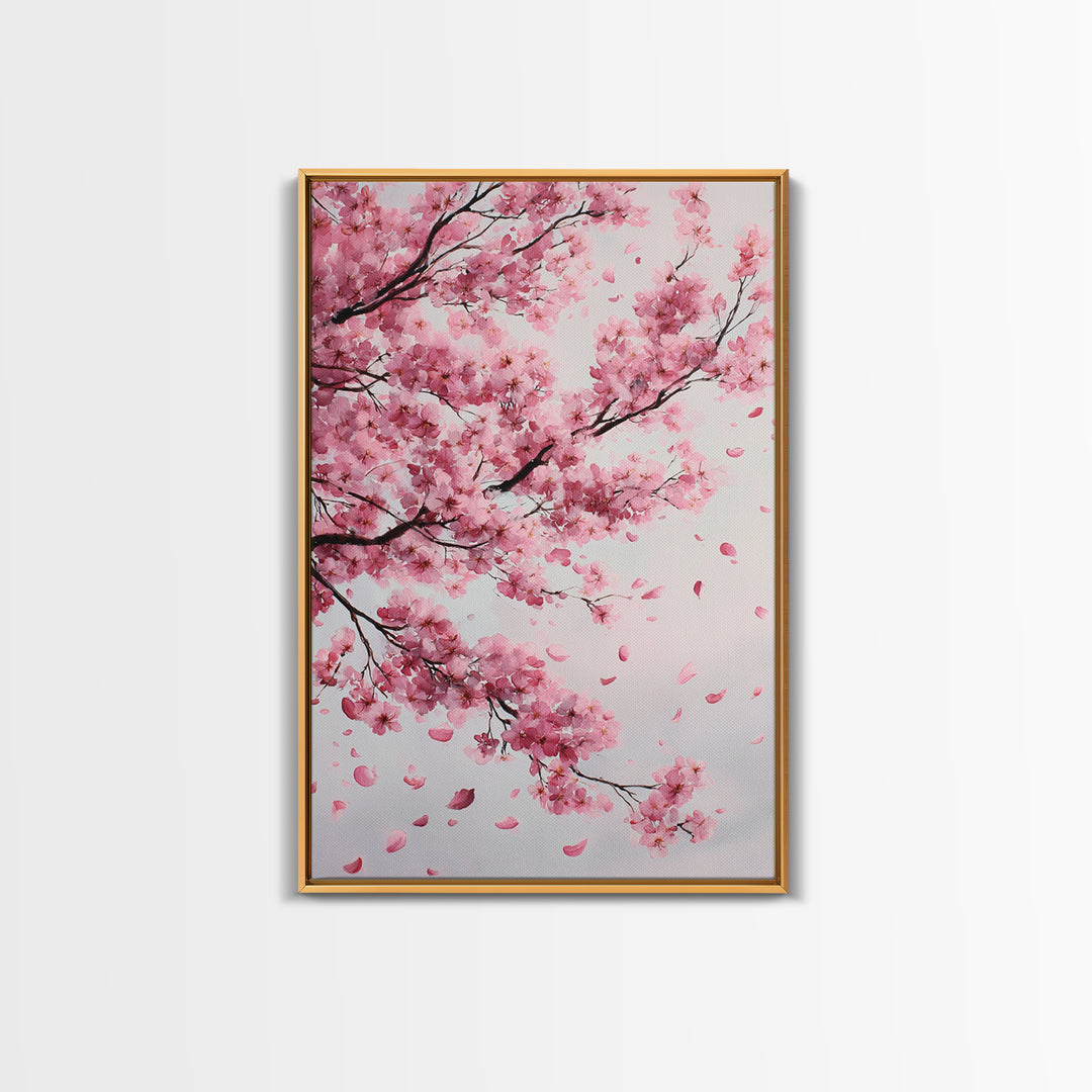 Pink Cherry Blossom Branches Canvas Print, Japanese Wall Art, Botanical Wall Decor, Spring Bedroom Decor, Feminine Gift For Her