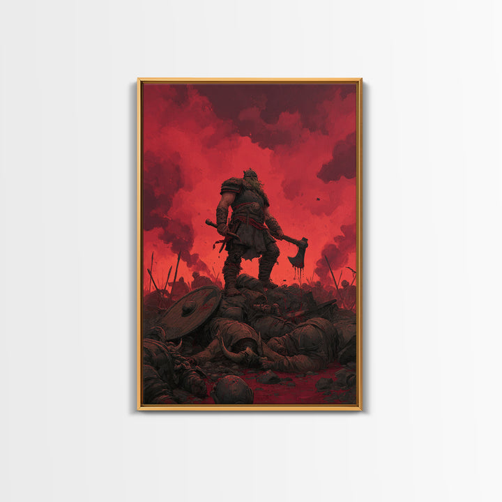 Red Sky Viking Warlord Wall Art, Dark Fantasy Art, Norse Warrior Poster, Gothic Canvas Print, Masculine Game Room Decor Gift