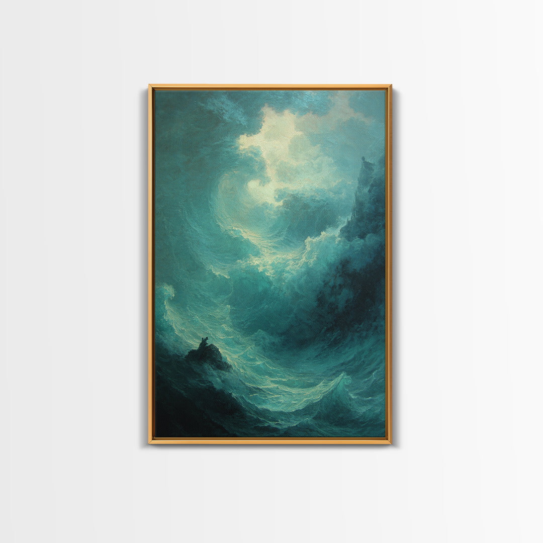 Stormy Turquoise Ocean Wave Canvas Print, Dramatic Seascape Wall Art, Coastal Nautical Decor, Large Beach House Art For Living Room