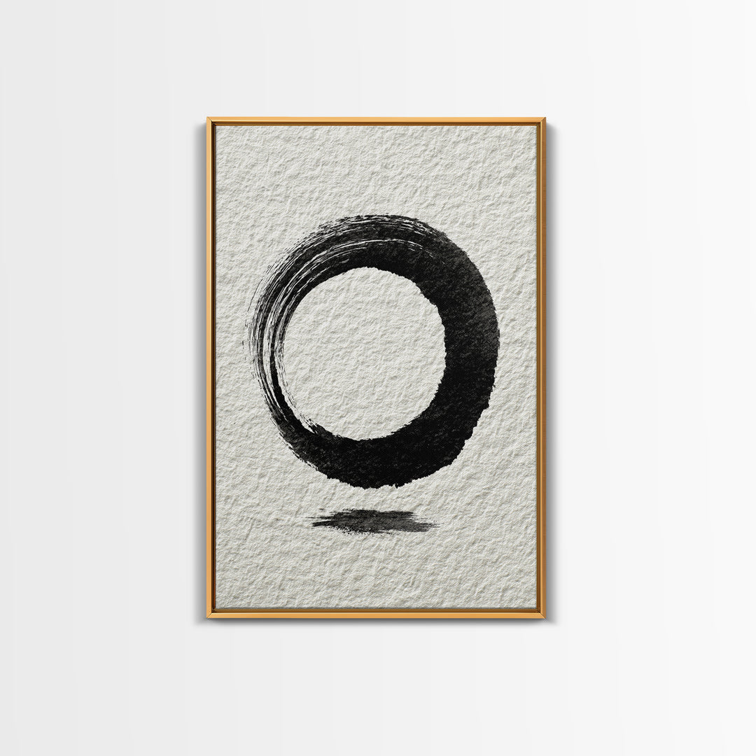 Minimalist Black Ink Circle Zen Enso Brushstroke Wall Art On Textured Paper Abstract Art Framed Canvas Print For Home Office Decor