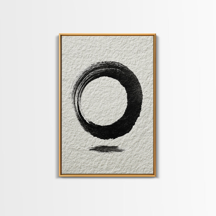 Minimalist Black Ink Circle Zen Enso Brushstroke Wall Art On Textured Paper Abstract Art Framed Canvas Print For Home Office Decor