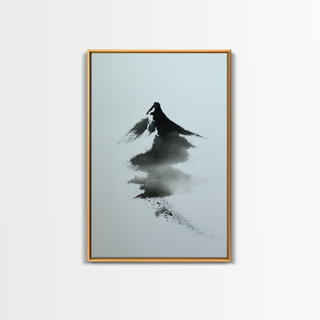 Minimalist Japanese Ink Mountain Painting With Zen Brush Strokes Modern Wall Art For Tranquil Home Decor