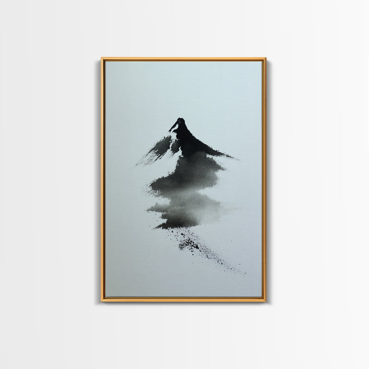 Minimalist Japanese Ink Mountain Painting With Zen Brush Strokes Modern Wall Art For Tranquil Home Decor