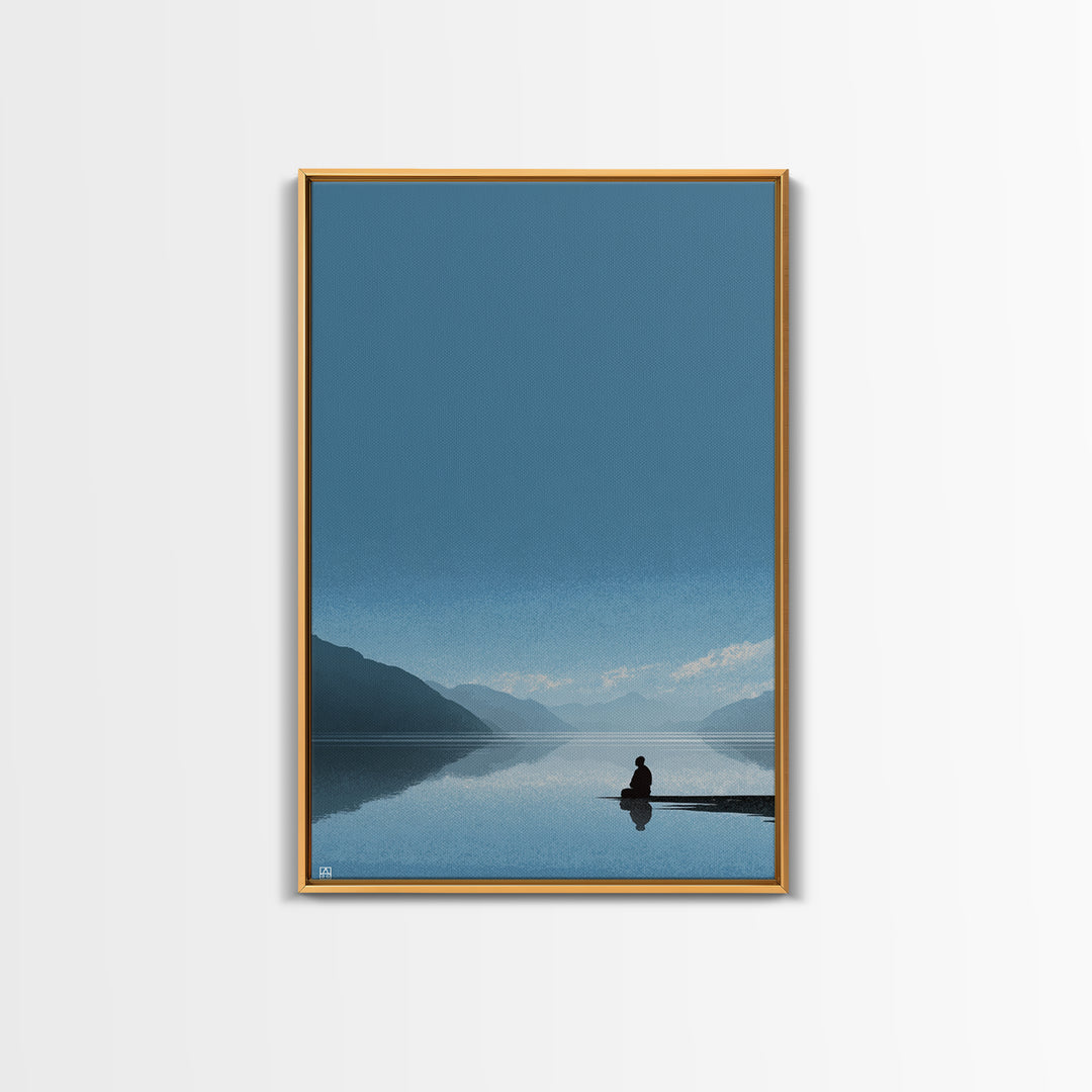 Peaceful Solitude At Lake With Mountains Sunrise Landscape Wall Art Framed Canvas Print For Living Room Home Decor