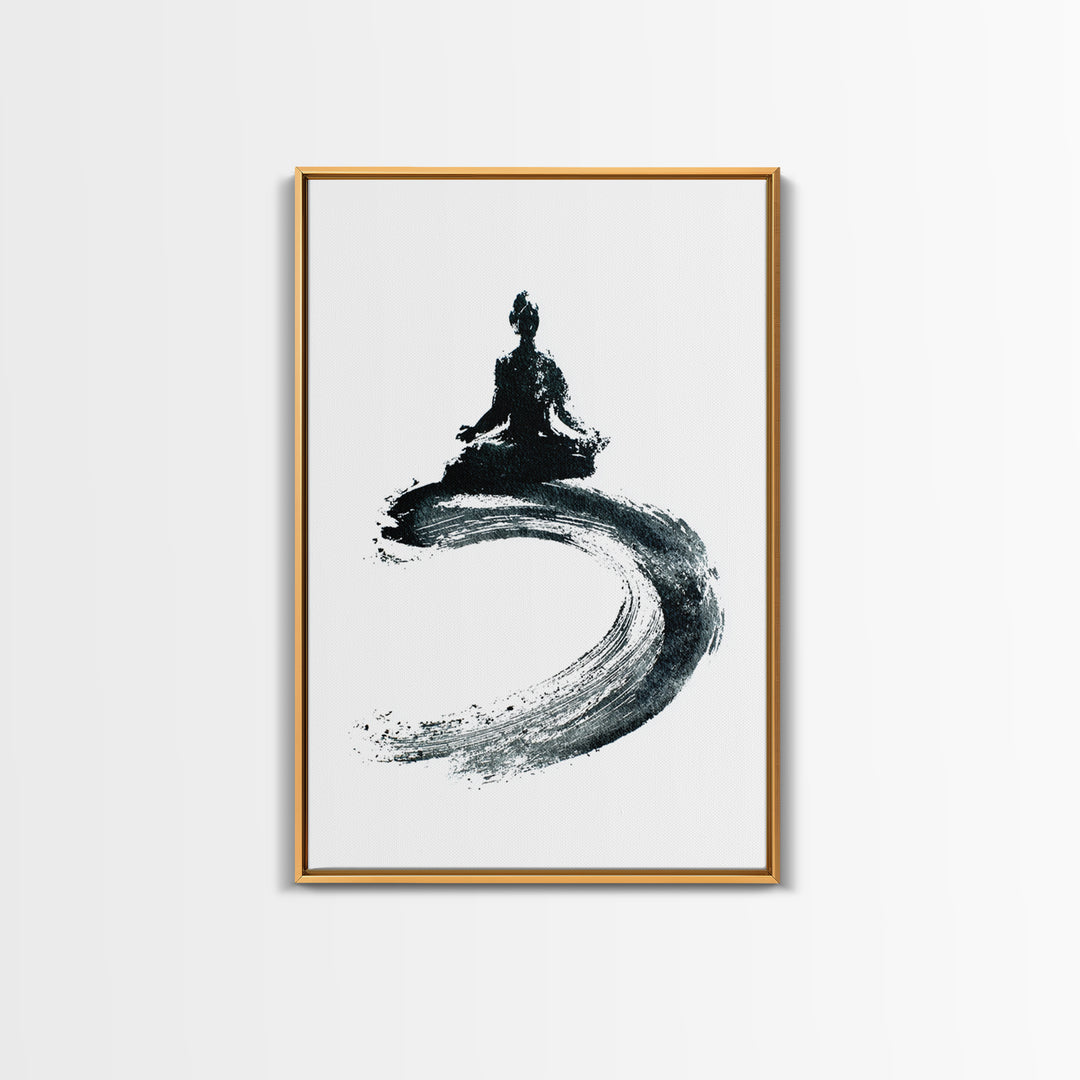 Black Ink Zen Meditation Wall Art Minimalist Brushstroke Canvas Print Peaceful Yoga Decor For Mindfulness And Spa