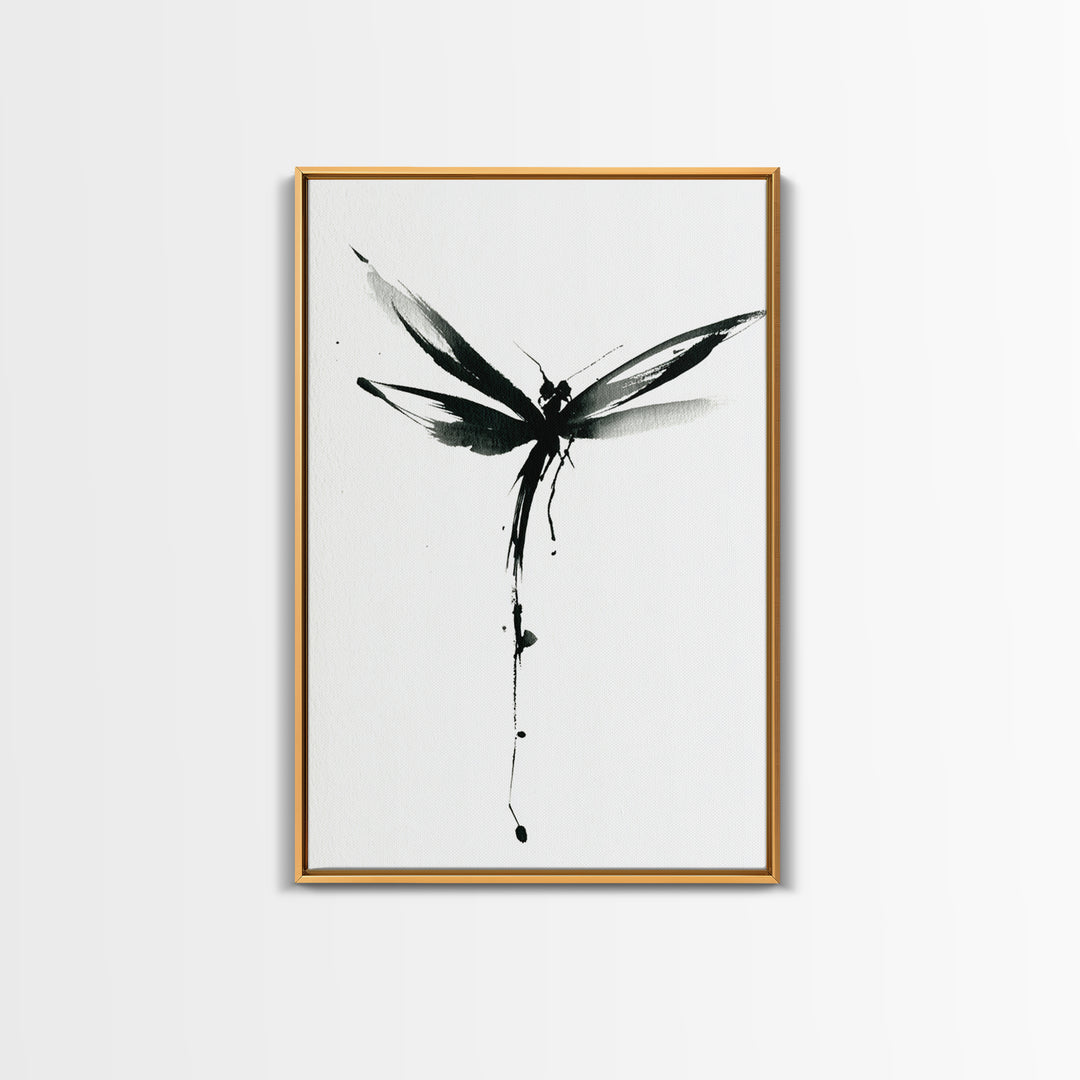 Minimalist Black Ink Dragonfly Wall Art Print Monochrome Canvas Print For Bedroom And Living Room Decor