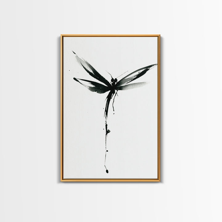 Minimalist Black Ink Dragonfly Wall Art Print Monochrome Canvas Print For Bedroom And Living Room Decor