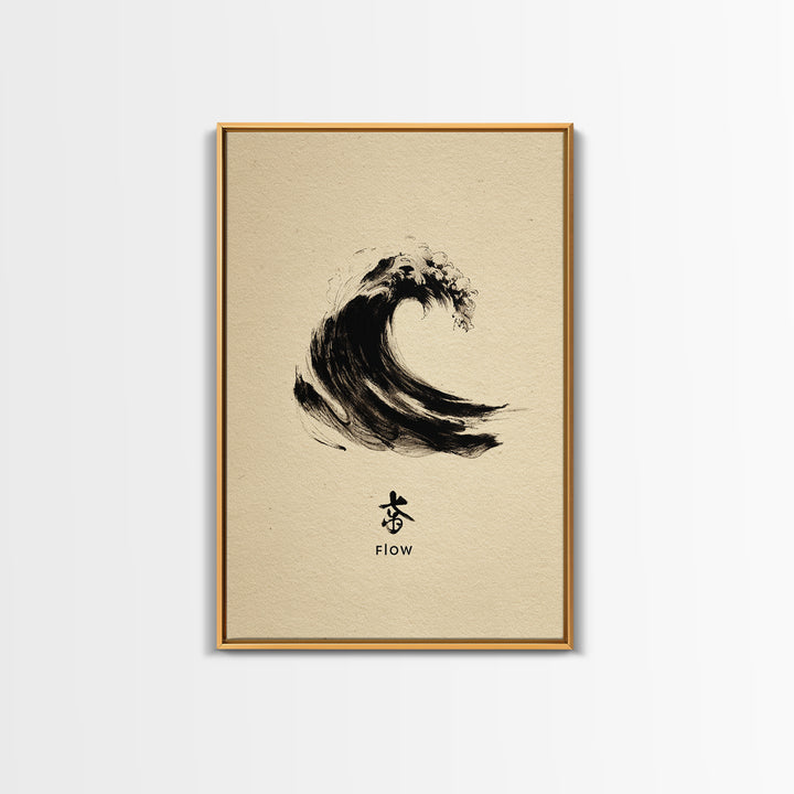 Large Black Ink Brush Stroke Abstract Flow Calligraphy Wall Art Painting Print Minimalist Home Decor Living Room Modern Framed Canvas