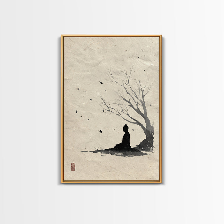 Zen Meditation Silhouette Ink Painting Wall Art Abstract Minimalist Oriental Canvas Print For Bedroom Decor And Yoga Room