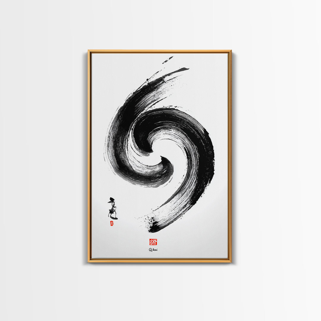 Zen Swirling Ink Brush Stroke Abstract Wall Art Minimalist Black And White Canvas Print For Modern Home Decor And Office