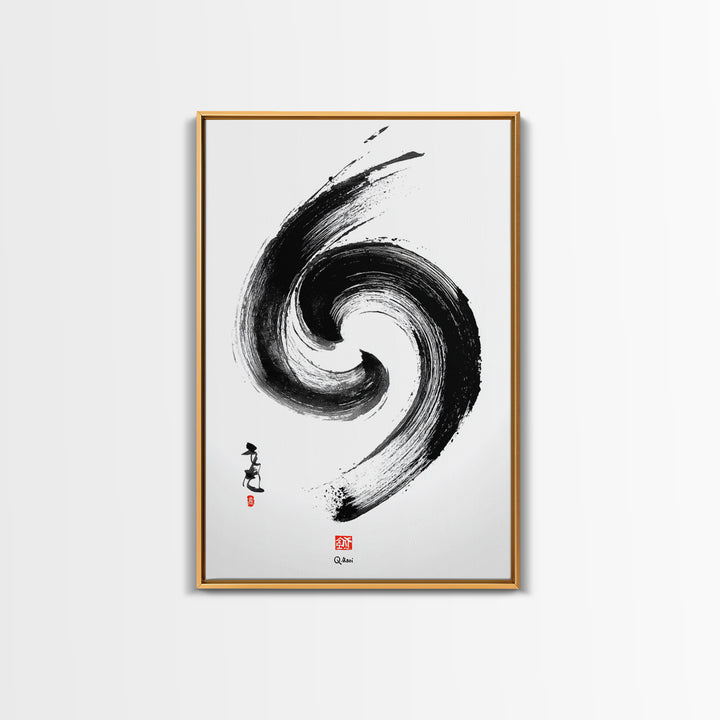 Zen Swirling Ink Brush Stroke Abstract Wall Art Minimalist Black And White Canvas Print For Modern Home Decor And Office
