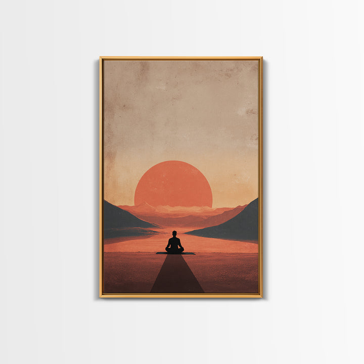 Meditative Silhouette Sunset Mountain Landscape Digital Art Canvas Print For Modern Wall Art And Home Decor