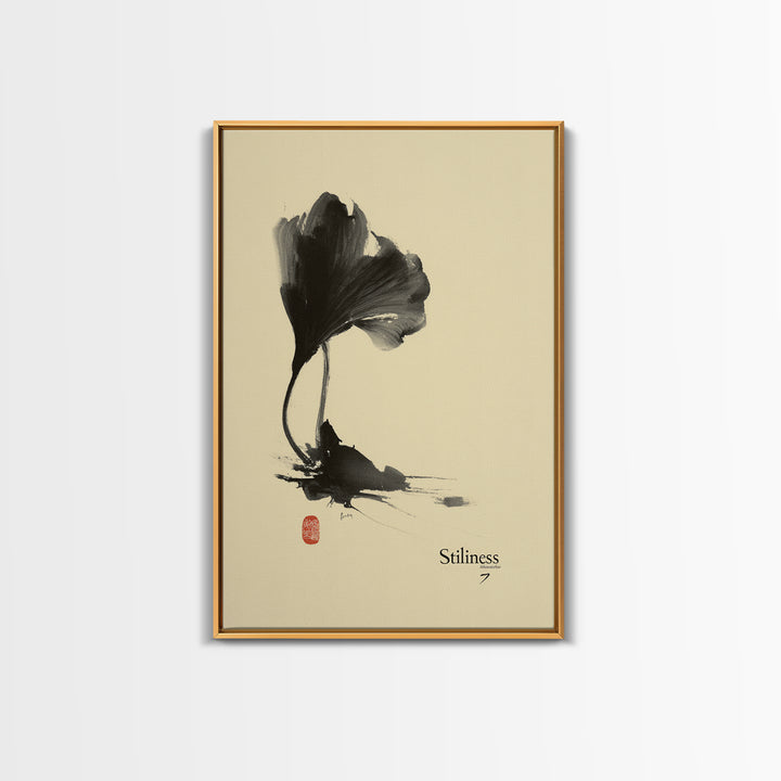 Minimalist Ink Brush Floral Painting Black And White Wall Art Modern Canvas Print For Office And Bedroom Decor