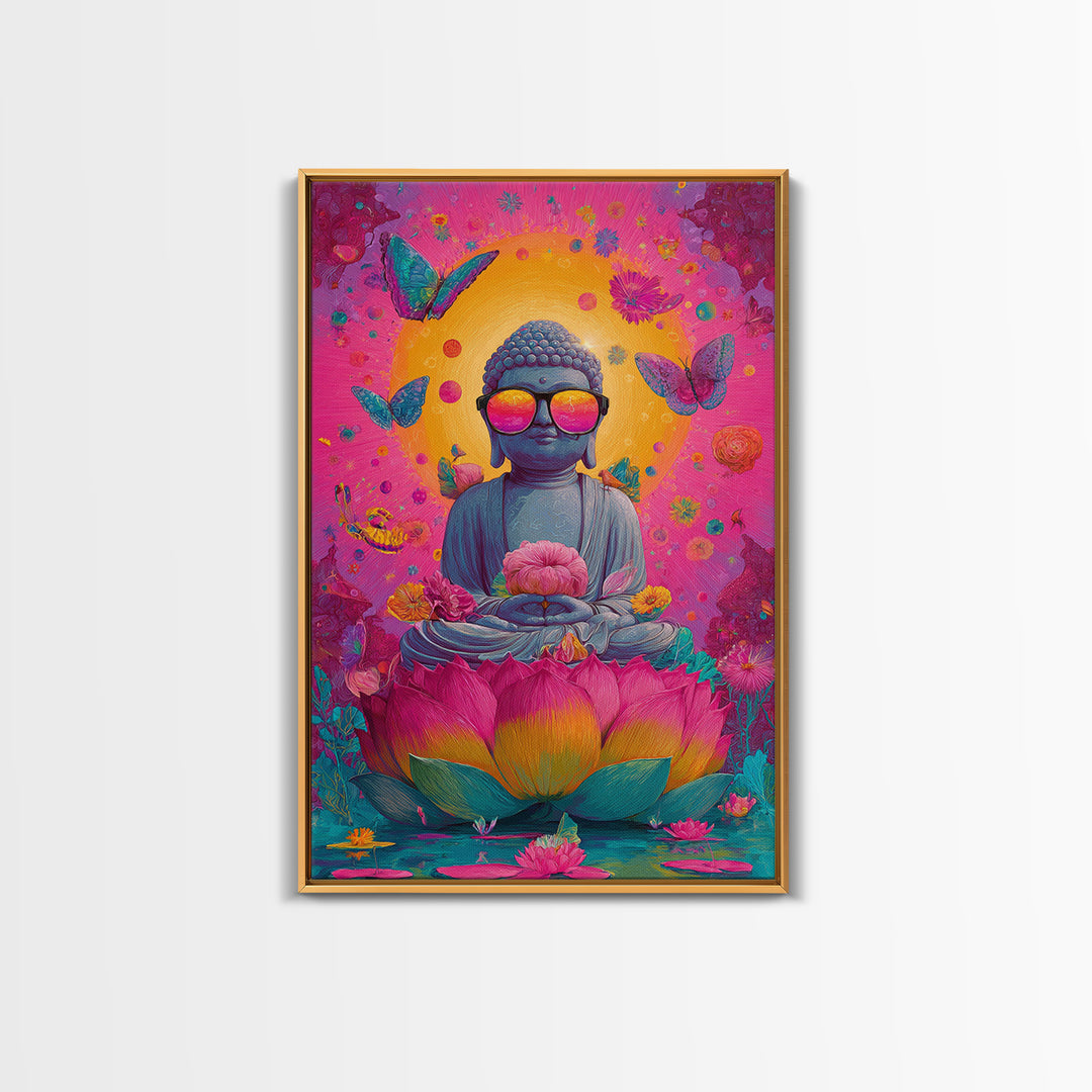 Futuristic Cityscape At Night With Neon Light Grid And Massive Pink Sun Vibrant Digital Artwork Canvas Print For Modern Office Decor