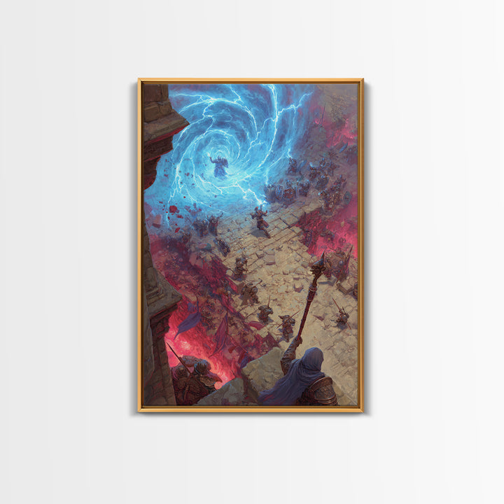 Epic Fantasy Battle Portal Canvas Print, Lightning Magic, Dungeons And Dragons Wall Art, Gaming Room Decor, Gift For Gamer