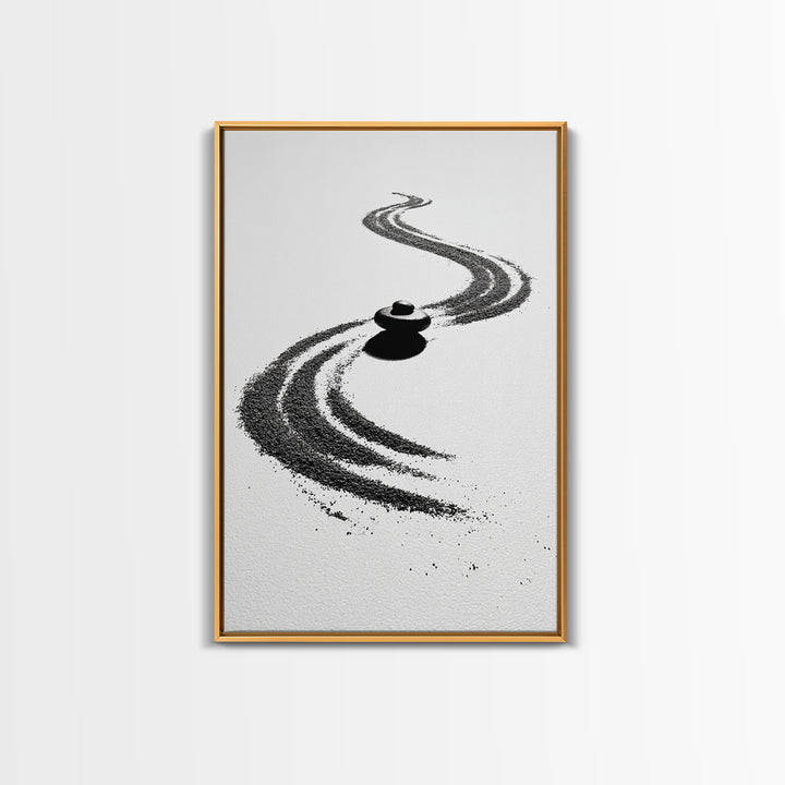 Zen Inspired Minimalist Sand And Stone Artwork Black And White Canvas Print For Modern Meditation Room Wall Art