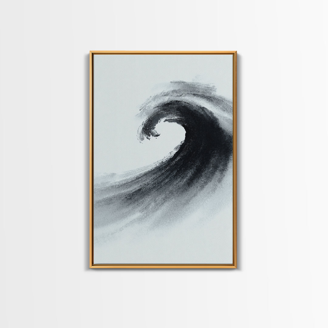 Black And White Ink Style Wave Abstract Art Minimalist Wall Art Print For Modern Office Decor Framed Canvas Print