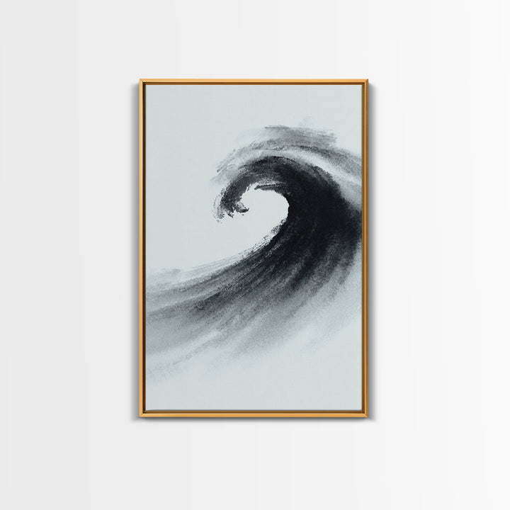 Black And White Ink Style Wave Abstract Art Minimalist Wall Art Print For Modern Office Decor Framed Canvas Print