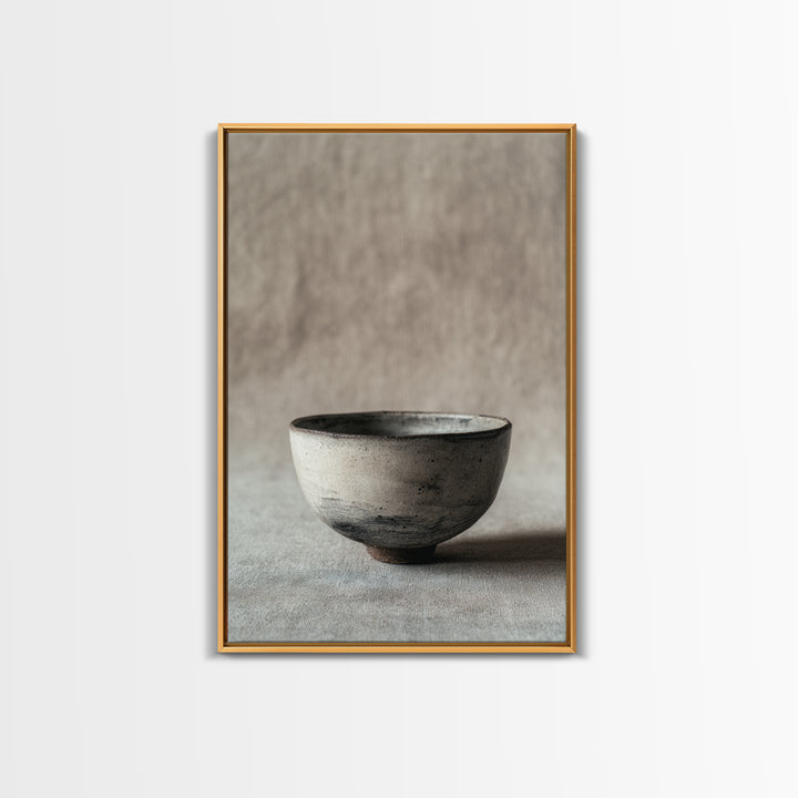 Handcrafted Rustic Ceramic Bowl With Earthy Glaze Textures Minimalist Wall Art Clay Pottery For Kitchen Decor Framed Canvas Print