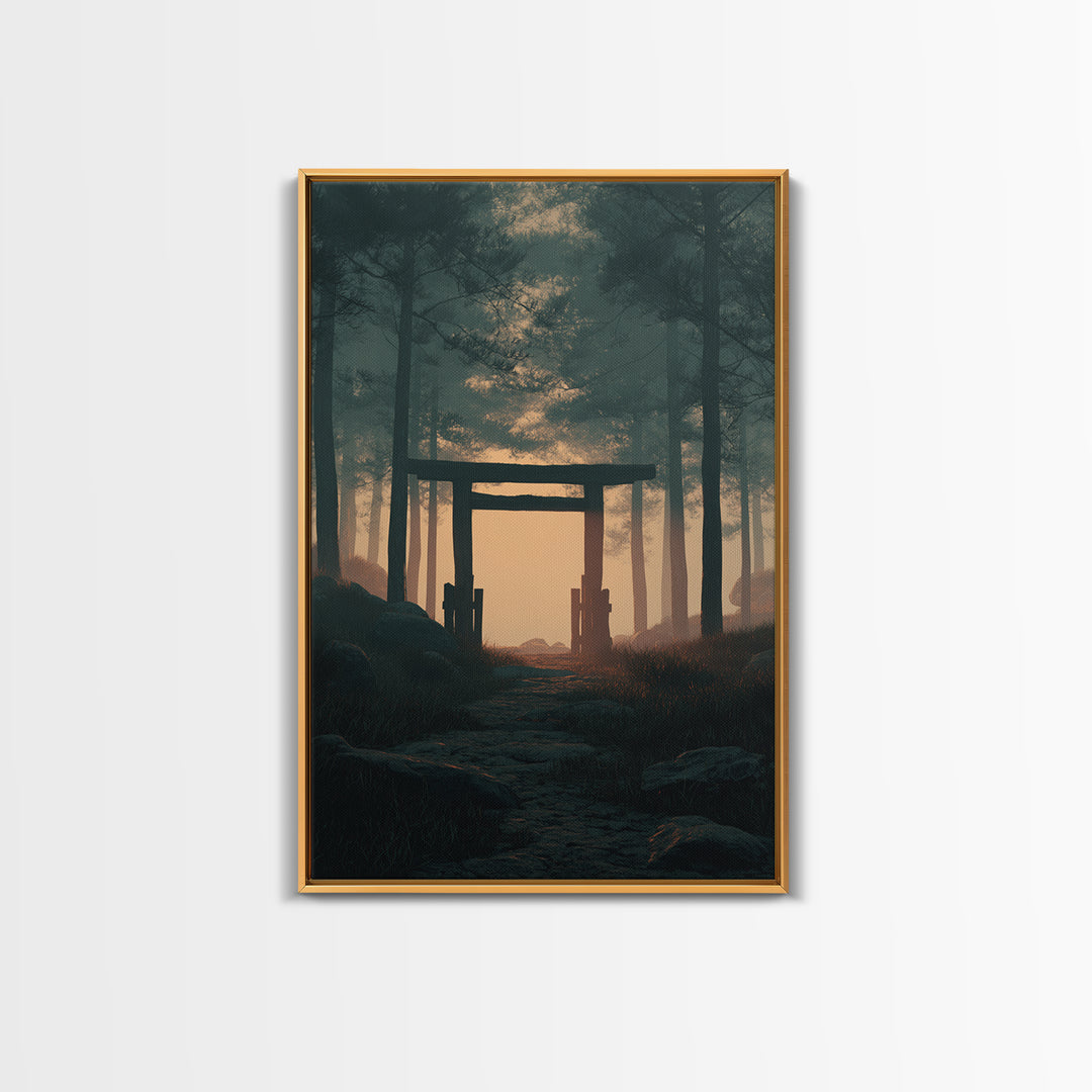 Mystical Mountain Valley Sunset Landscape Wall Art Framed Canvas Print Dramatic Nature Art For Living Room Home Decor