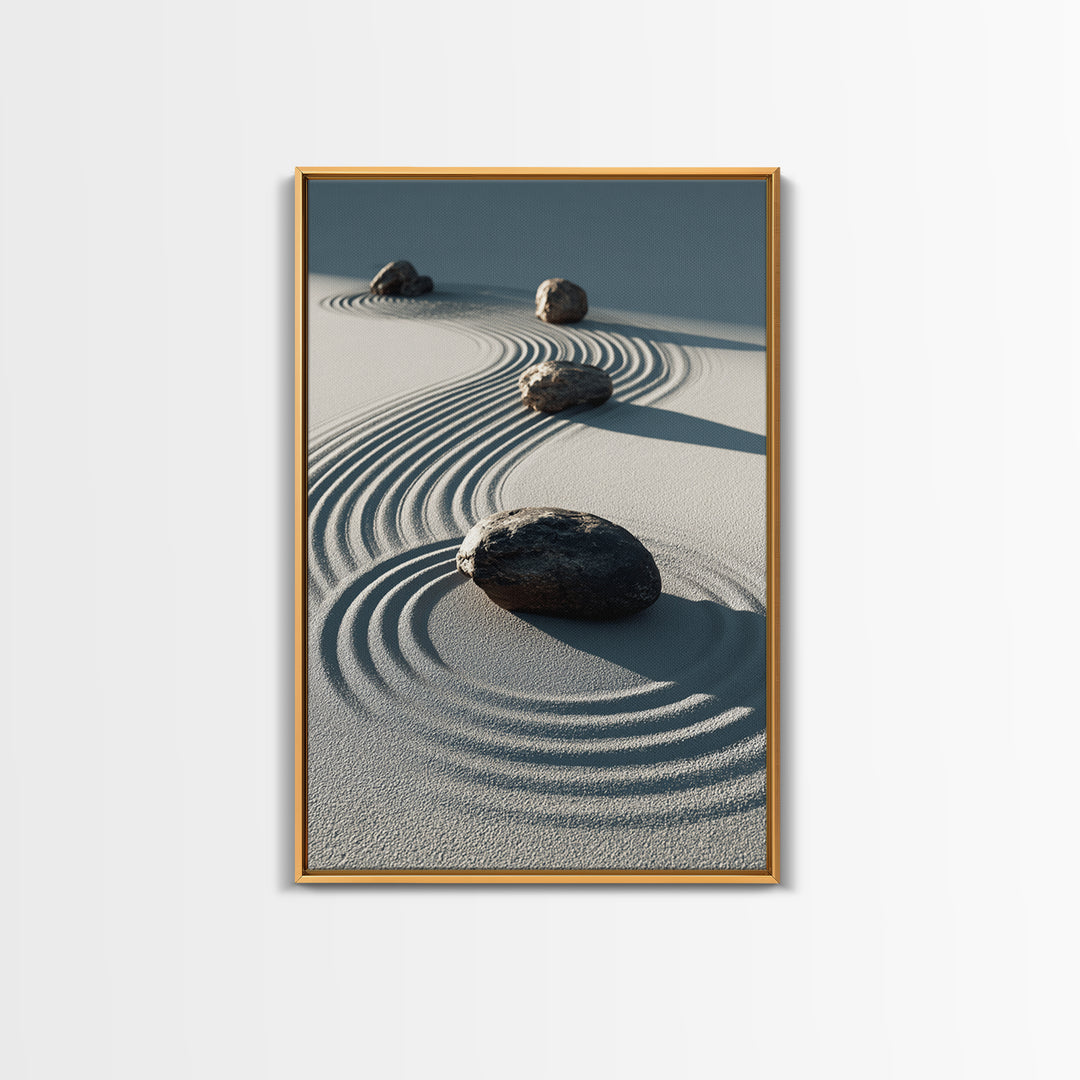 Calming Japanese Zen Garden With Rocks And Sand Minimalist Wall Art Modern Canvas Print