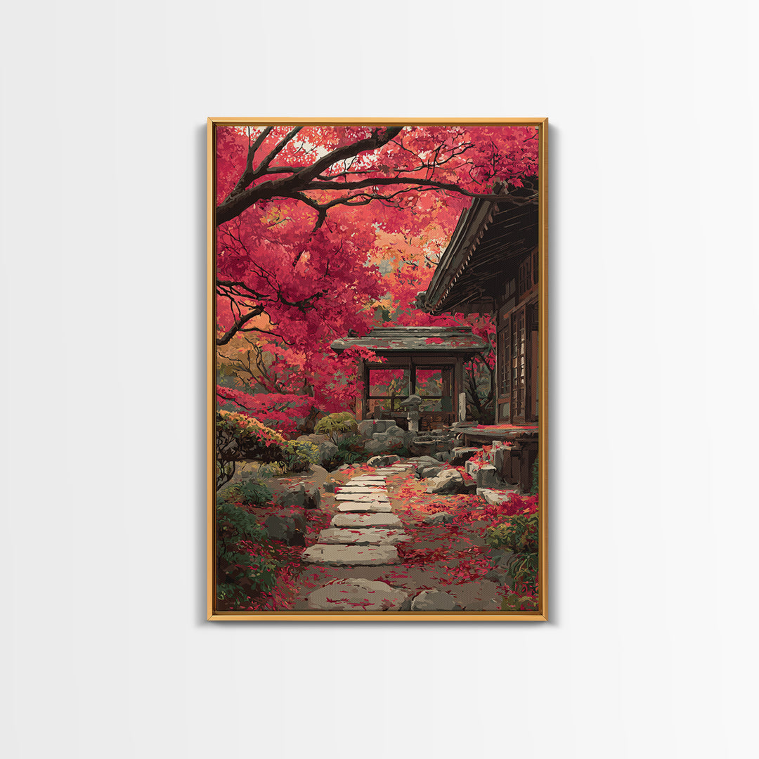 Peaceful Mountain River With Silhouette Figure Practicing Martial Arts Zen Wall Art Canvas Print