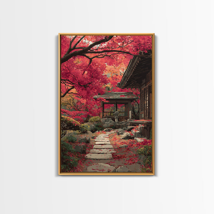 Peaceful Mountain River With Silhouette Figure Practicing Martial Arts Zen Wall Art Canvas Print