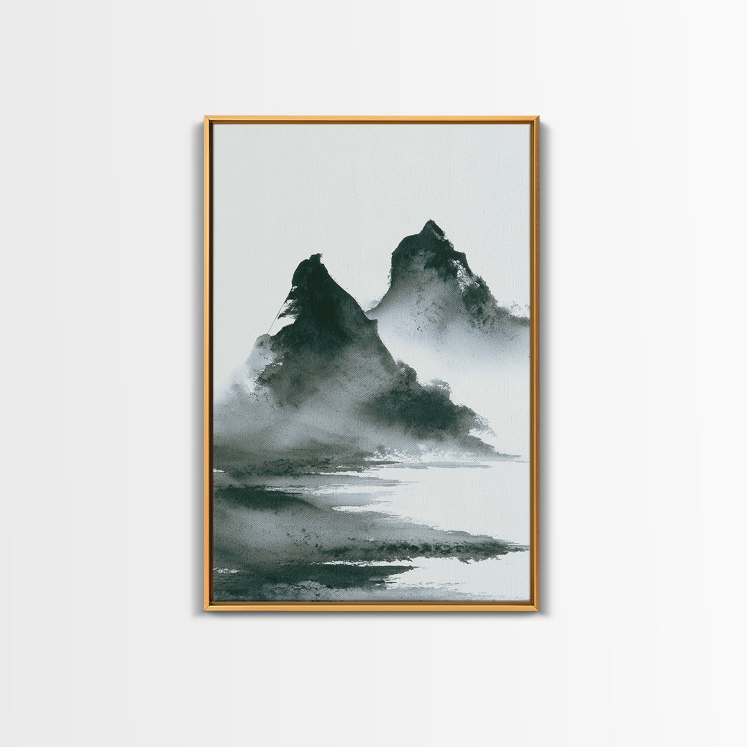 Mountain Winter Cabin Scene With Snow And Horses Classic Landscape Oil Painting Style Canvas Print For Cozy Rustic Home Decor