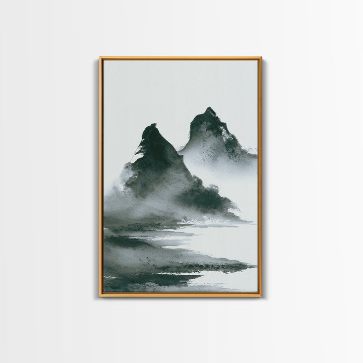 Mountain Winter Cabin Scene With Snow And Horses Classic Landscape Oil Painting Style Canvas Print For Cozy Rustic Home Decor