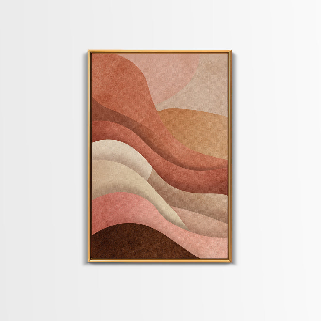 Terracotta Abstract Waves Canvas Print, Earth Tone Wall Art, Neutral Boho Decor, Modern Minimalist Bedroom Art Gift For Her