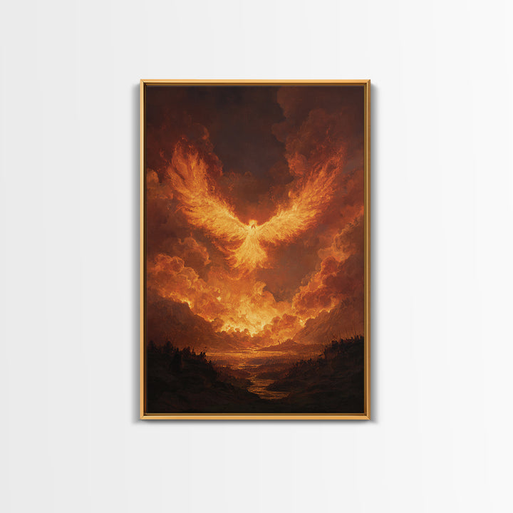 Blazing Phoenix Rising Canvas Print, Fantasy Wall Art, Firebird Painting, Mythical Creature Art, Dramatic Statement Decor